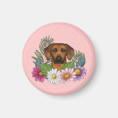 Rhodesian Ridgeback Hondenkop Zomer Bloemen Roze Magneet (Voorkant)