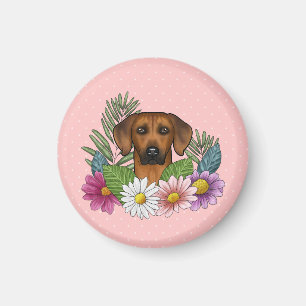 Rhodesian Ridgeback Hondenkop Zomer Bloemen Roze Magneet