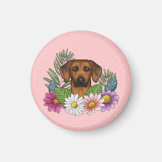 Rhodesian Ridgeback Hondenkop Zomer Bloemen Roze Magneet (Voorkant)