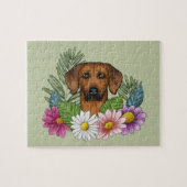 Rhodesian Ridgeback Hondenkop Zomerbloemen Groen Legpuzzel (Horizontaal)