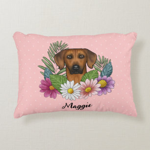 Rhodesian Ridgeback Hondenkop Zomerbloemen Roze Accent Kussen