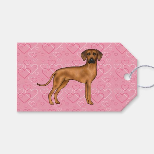 Rhodesian Ridgeback Hondenliefde Hart Patroon Roze Cadeaulabel (Voorkant (Horizontaal))