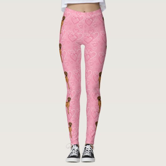 Rhodesian Ridgeback Hondenliefde Hart Patroon Roze Leggings (Voorkant)