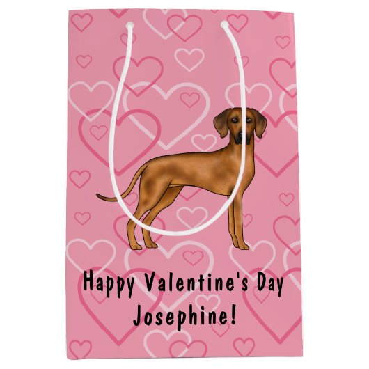 Rhodesian Ridgeback Hondenliefde Hart Patroon Roze Medium Cadeauzakje (Voorkant)