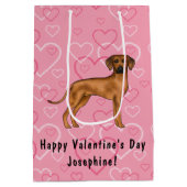 Rhodesian Ridgeback Hondenliefde Hart Patroon Roze Medium Cadeauzakje (Achterkant)