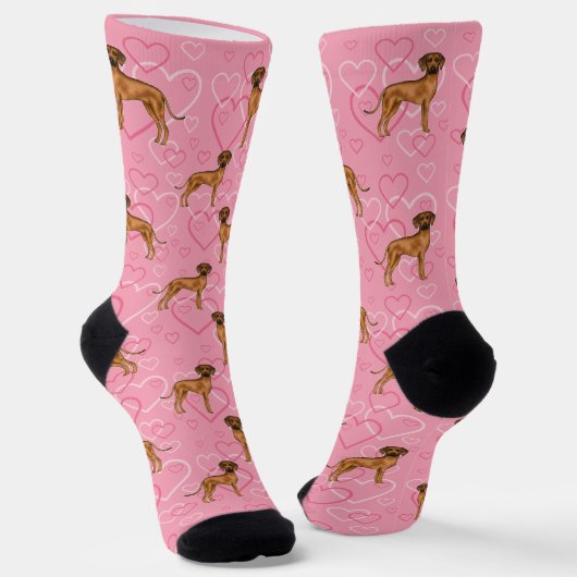 Rhodesian Ridgeback Hondenliefde Hart Patroon Roze Sokken (Gebogen)