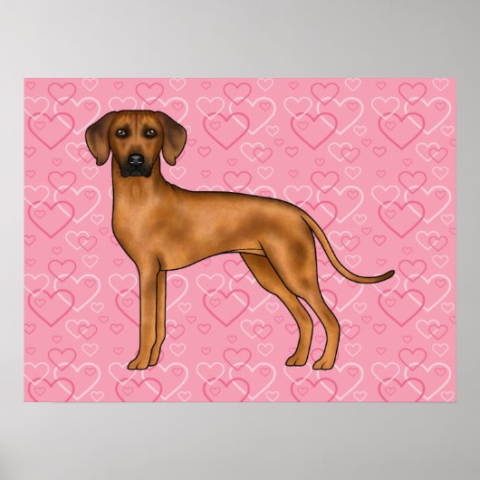 Rhodesian Ridgeback Hondenliefde Hartpatroon Roze Poster (Voorkant)