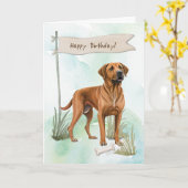 Rhodesian Ridgeback Hondenras onder verjaardagsbor Kaart (Gele Bloem)