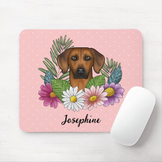 Rhodesian Ridgeback hoofd kleurrijke bloemen en na Muismat (Met muis)