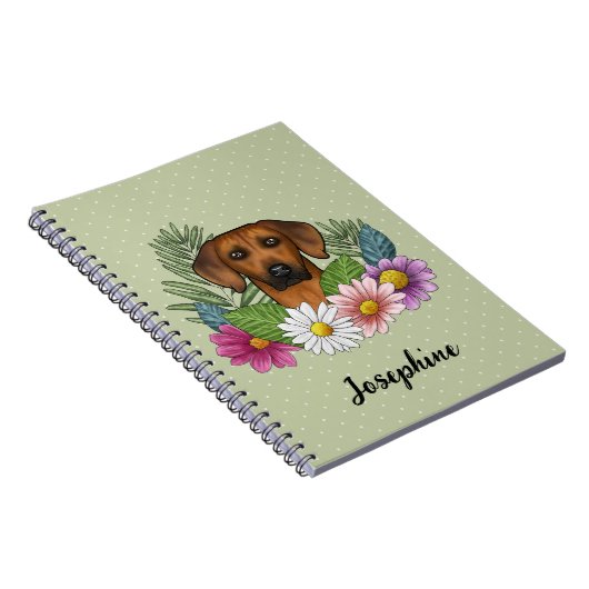 Rhodesian Ridgeback hoofd kleurrijke bloemen en na Notitieboek (Rechterzijde)