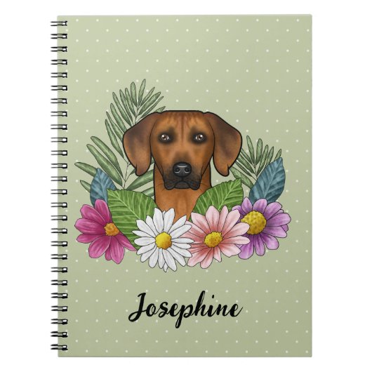 Rhodesian Ridgeback hoofd kleurrijke bloemen en na Notitieboek (Voorkant)