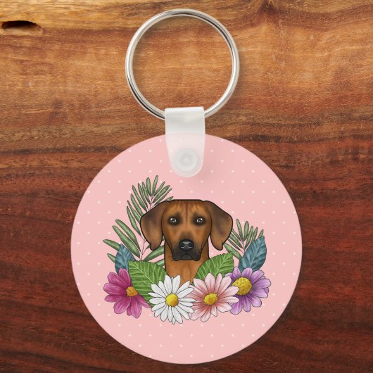 Rhodesian Ridgeback hoofd kleurrijke bloemen en na Sleutelhanger (Voorkant)