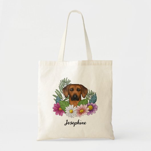 Rhodesian Ridgeback hoofd kleurrijke bloemen en na Tote Bag (Voorkant)