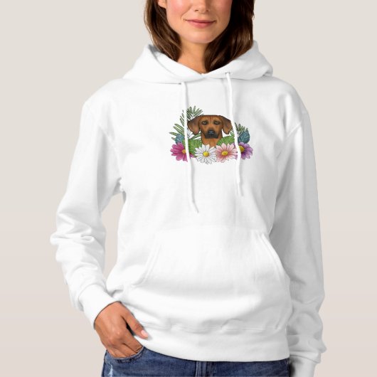 Rhodesian Ridgeback Hoofd Kleurrijke  Bloemen Hoodie (Voorkant)