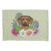 Rhodesian Ridgeback Hoofd Kleurrijke Bloemen Op Gr Kussensloop (Voorkant-Links)