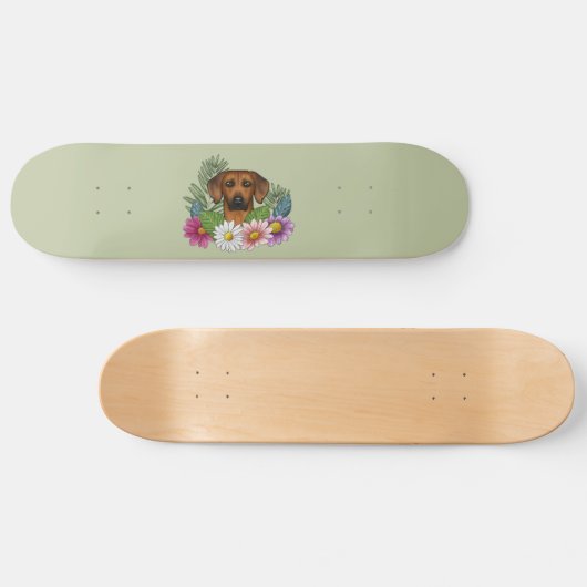 Rhodesian Ridgeback Hoofd Kleurrijke Bloemen Op Gr Persoonlijk Skateboard (Horizontaal)