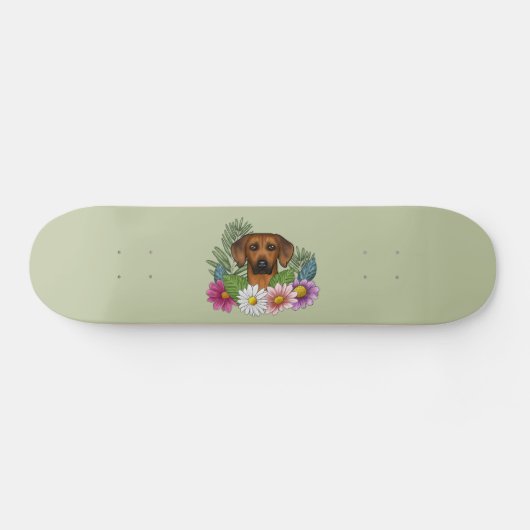 Rhodesian Ridgeback Hoofd Kleurrijke Bloemen Op Gr Persoonlijk Skateboard (Horizontaal)