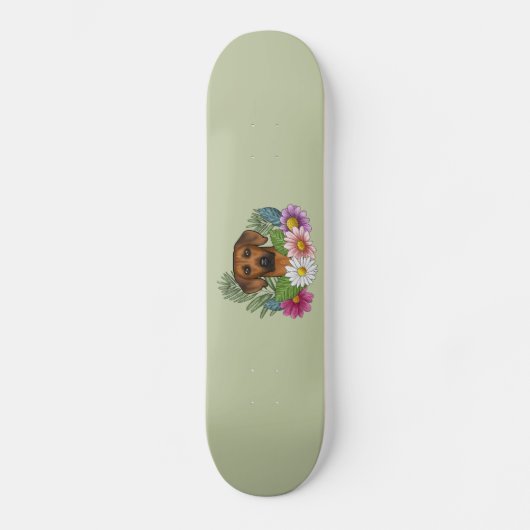 Rhodesian Ridgeback Hoofd Kleurrijke Bloemen Op Gr Persoonlijk Skateboard (Voorkant)