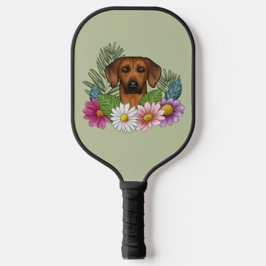 Rhodesian Ridgeback Hoofd Kleurrijke Bloemen Op Gr Pickleball Paddle (Voorkant)