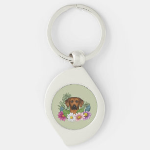Rhodesian Ridgeback Hoofd Kleurrijke Bloemen op Gr Sleutelhanger