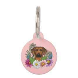 Rhodesian Ridgeback Hoofd Kleurrijke Bloemen Op Ro Huisdierpenning