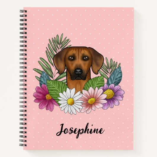 Rhodesian Ridgeback Hoofd Kleurrijke Bloemen Op Ro Notitieboek (Voorkant)