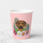 Rhodesian Ridgeback Hoofd Kleurrijke Bloemen Op Ro Papieren Bekers (Voorkant)