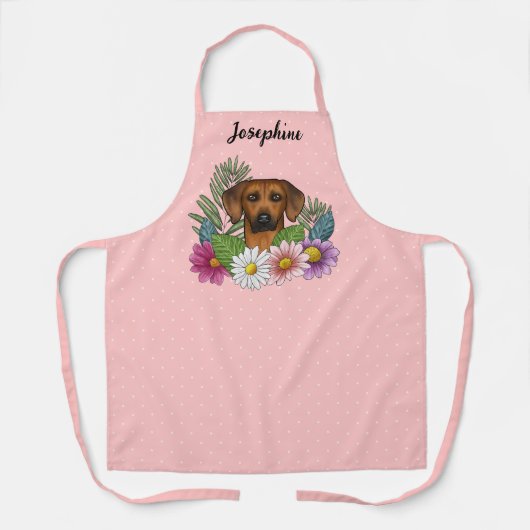 Rhodesian Ridgeback Hoofd Kleurrijke Bloemen Op Ro Schort (Voorkant)