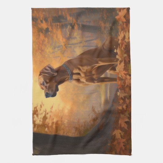 Rhodesian Ridgeback in herfst laat Herfst inspirer Theedoek (Verticaal)