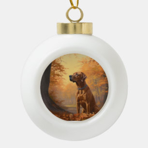 Rhodesian Ridgeback in herfstbladeren val inspirer Keramische Bal Ornament