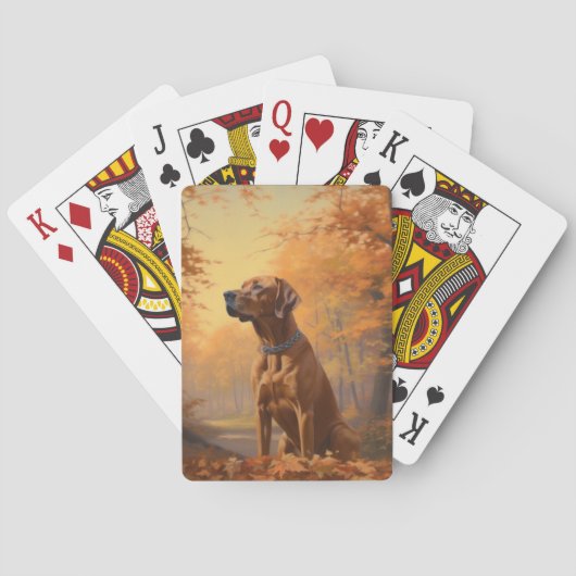Rhodesian Ridgeback in herfstbladeren val inspirer Pokerkaarten (Achterkant)
