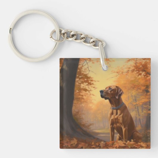 Rhodesian Ridgeback in herfstbladeren val inspirer Sleutelhanger (Voorkant)