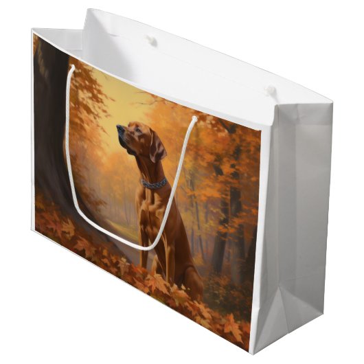Rhodesian Ridgeback in Herfstbladeren Vallen Insp Groot Cadeauzakje (Voorkant Gekanteld)