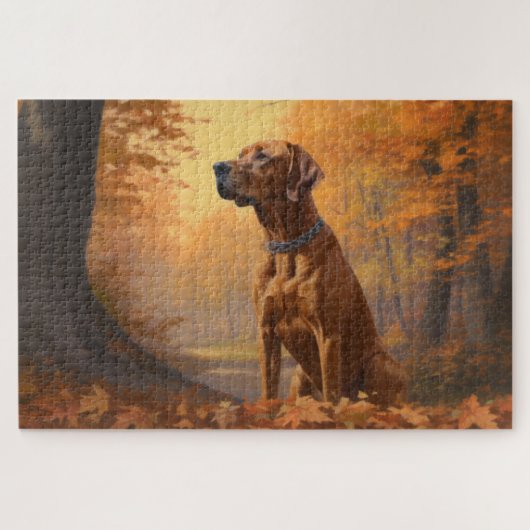 Rhodesian Ridgeback in Herfstbladeren Vallen Insp Legpuzzel (Horizontaal)