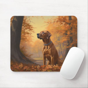 Rhodesian Ridgeback  in herfstbladeren vallen insp Muismat