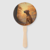 Rhodesian Ridgeback in Herfstbladeren vallen Inspi Handwaaier (Voorkant)