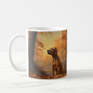 Rhodesian Ridgeback in Herfstbladeren vallen Inspi Koffiemok
