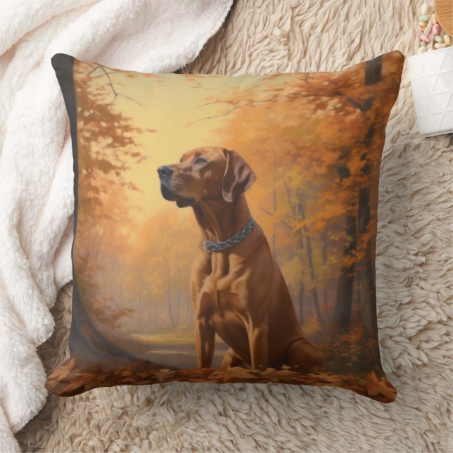Rhodesian Ridgeback in herfstbladeren vallen inspi Kussen (Deken)