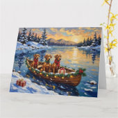 Rhodesian Ridgeback Kerstboot Vakantie Kaart (Gele Bloem)