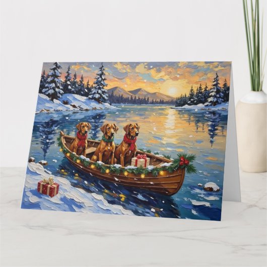 Rhodesian Ridgeback Kerstboot Vakantie Kaart (Voorkant)