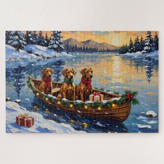 Rhodesian Ridgeback Kerstboot Vakantie Legpuzzel (Horizontaal)