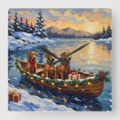 Rhodesian Ridgeback Kerstboot Vakantie Vierkante Klok (Voorkant)