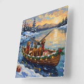 Rhodesian Ridgeback Kerstboot Vakantie Vierkante Klok (Hoek)