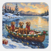 Rhodesian Ridgeback Kerstboot Vakantie Vierkante Sticker (Voorkant)