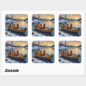 Rhodesian Ridgeback Kerstboot Vakantie Vierkante Sticker (Vel)