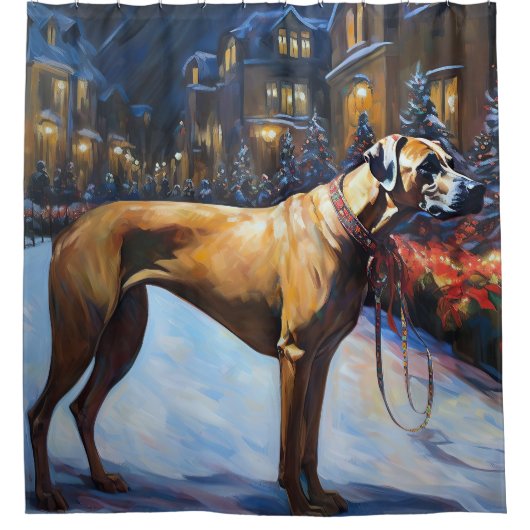 Rhodesian Ridgeback Kerstfeest Seizoen Douchegordijn (Voorkant)