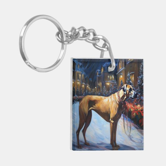 Rhodesian Ridgeback Kerstfeest Seizoen Sleutelhanger (Voorkant Links)