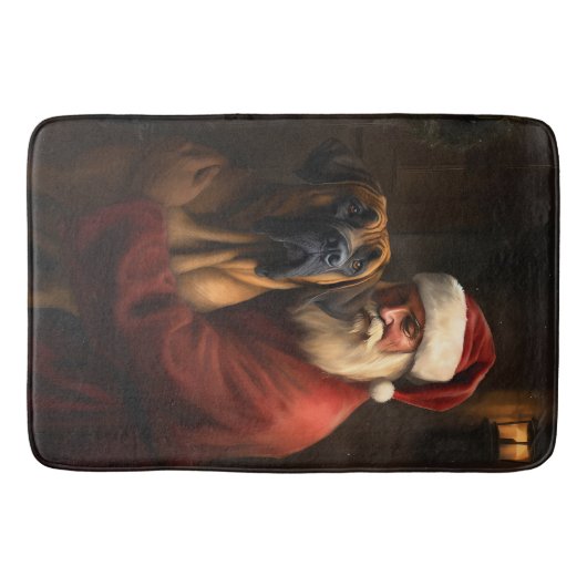 Rhodesian Ridgeback Kerstman Feestelijke Kerstmis Badmat (Voorkant)