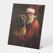 Rhodesian Ridgeback Kerstman Feestelijke Kerstmis Reclamebord Met Voetstuk (Voorkant)