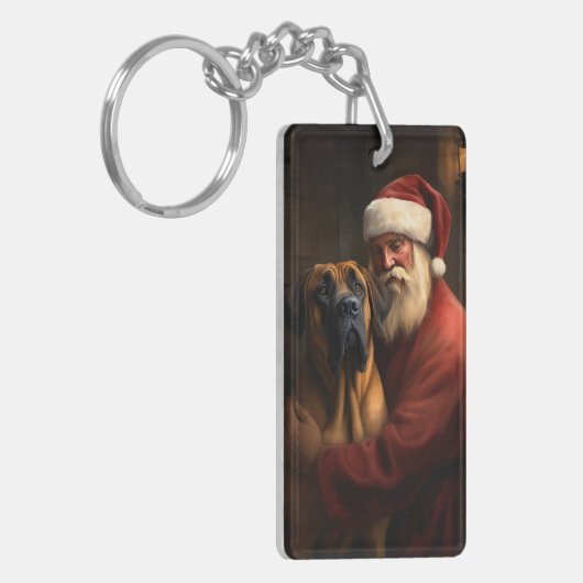 Rhodesian Ridgeback Kerstman Feestelijke Kerstmis Sleutelhanger (Voorkant Links)